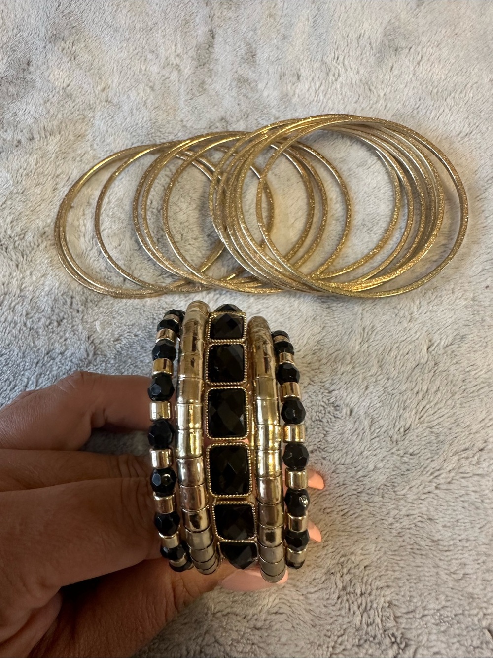 Gold and Black Statement Bangle Bracelet Set